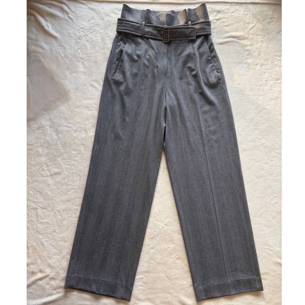 Babaton Grey Herringbone High Waist Belted Wide Leg Pants‎ Womens 6 Excellent
